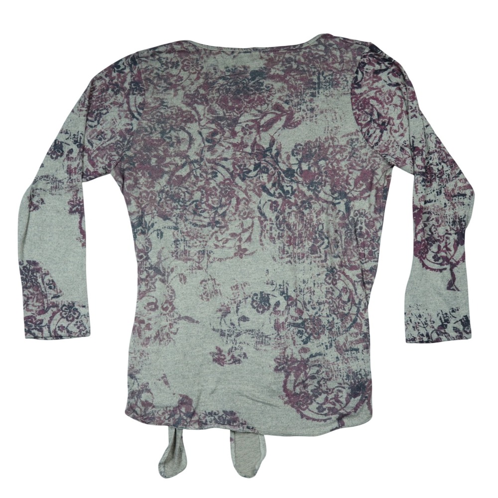 One World Knit Floral Rhinestone Tie Hem Long Sleeve Top Women's Large - Picture 2 of 8